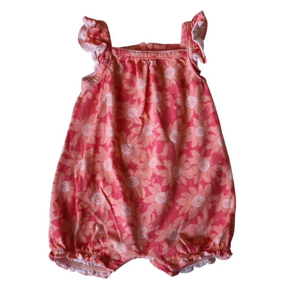 Just One You by Carters Baby Girl Floral Ruffle Romper Pink Orange 3M